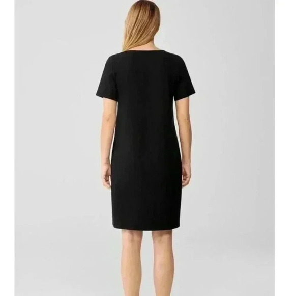 Eileen Fisher Washable Stretch Crepe Jewel Neck Dress Size S Black - Picture 7 of 7